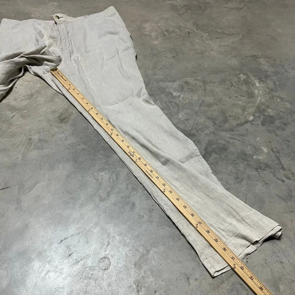 Cariloha Bamboo Linen Blend Pants Mens 36x32 Beige Oatmeal Straight Leg Summer